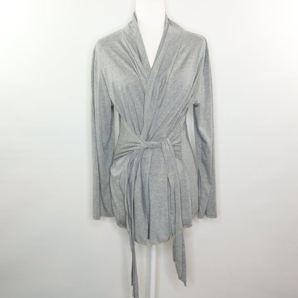 AceVog Wrap Top Cardigan Kimono Long Sleeve Heather Gray - Picture 9 of 9